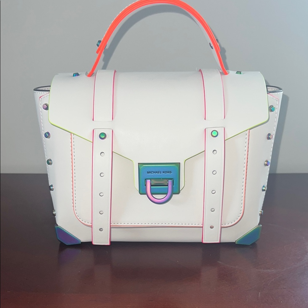 Michael Kors White Satchel with Multicolor Accents